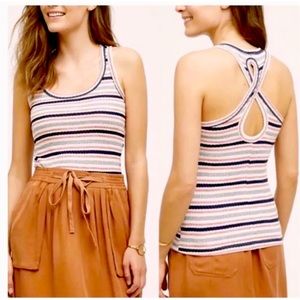 Anthropologie Left of Center Stripe Open Back  Fitted Cropped Tank Sz M